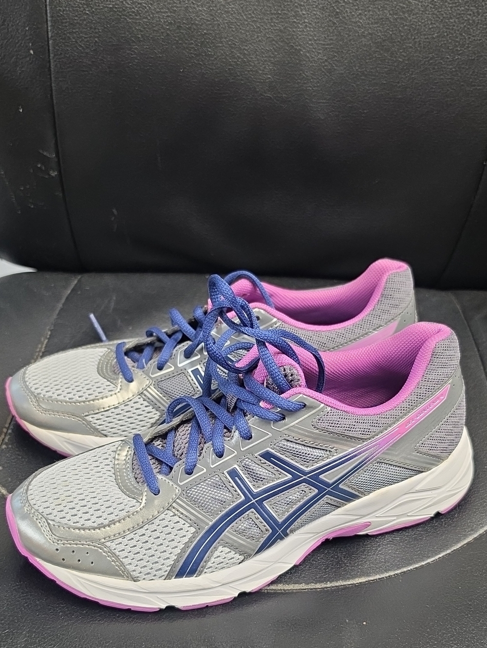 ASICS Gray and Pink Women's Athletic Running Shoes with Blue Accents
